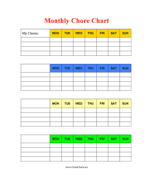 Monthly Chore Chart Color Printable Chore Charts  Form