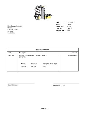 Hotel Deposit Receipt  Form