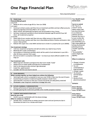 The One Page Financial Plan PDF Download  Form