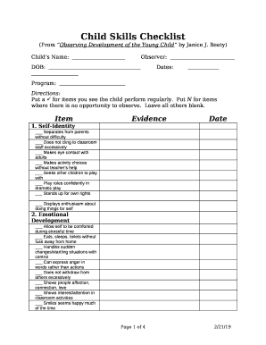 Child Skills Checklist  Form