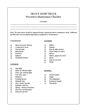 Dump Truck Maintenance Checklist  Form