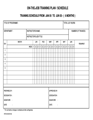 On the JOB TRAINING SCHEDULE  Form