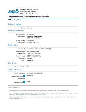 Lodgement Receipt International Money Transfer  Form