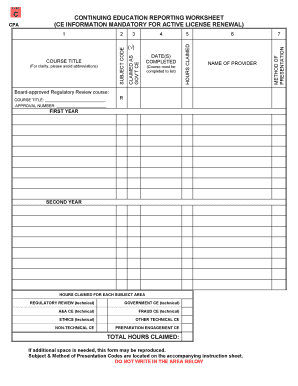 CE Reporting Worksheet California Board of Accountancy CE Reporting Worksheet California Board of Accountancy  Form