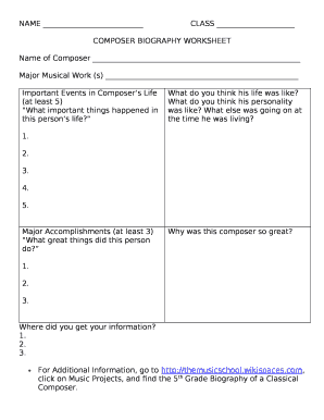 Composer Biography Worksheet  Form