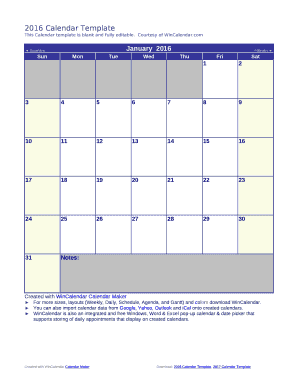  Calendar Template Blank &amp;amp; Printable Calendar in WinCalendar 2016