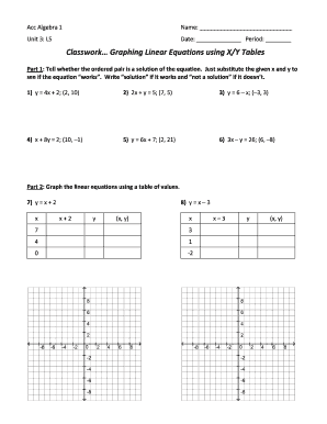 Graphing Linear Equations Using X Y Tables Answer Key  Form