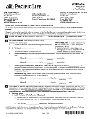  Withdrawal Request for Fixed Annuities Pacific Life Annuities 2019