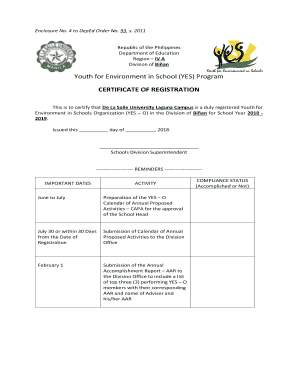 Certificate of Registration School  Form