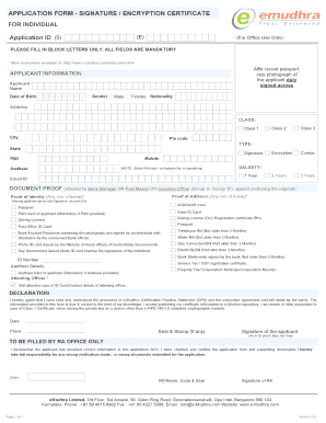 Application Form Signature Encryption Certificate