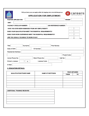 Ethekwini Municipality Job Application Forms PDF
