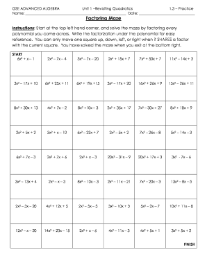 Factoring Maze Answer Key  Form