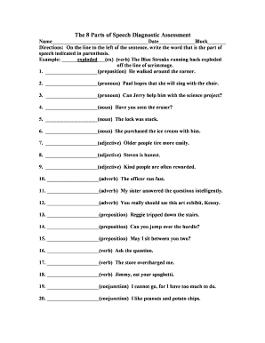 8 Parts of Speech Diagnostic Assessment  Form