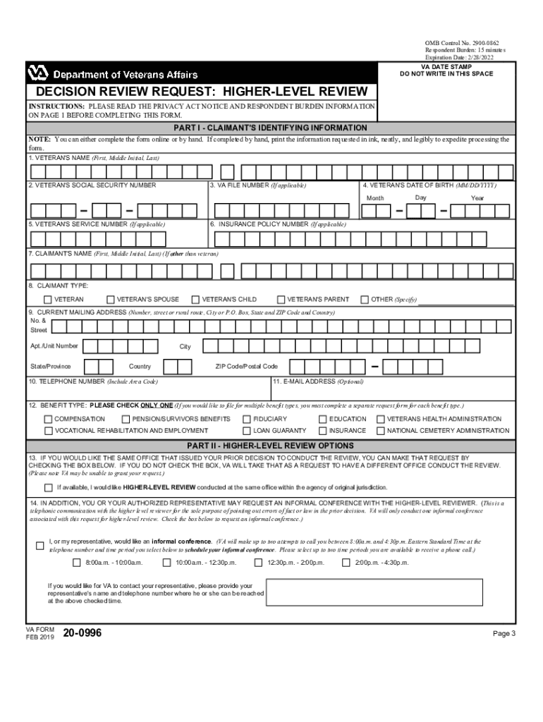 Va Form 20 0996