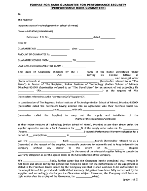 FORMAT for BANK GUARANTEE for PERFORMANCE SECURITY