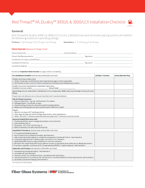 Red Thread IIA, Dualoy 3000L &amp; 3000LCX Installation Checklist  Form