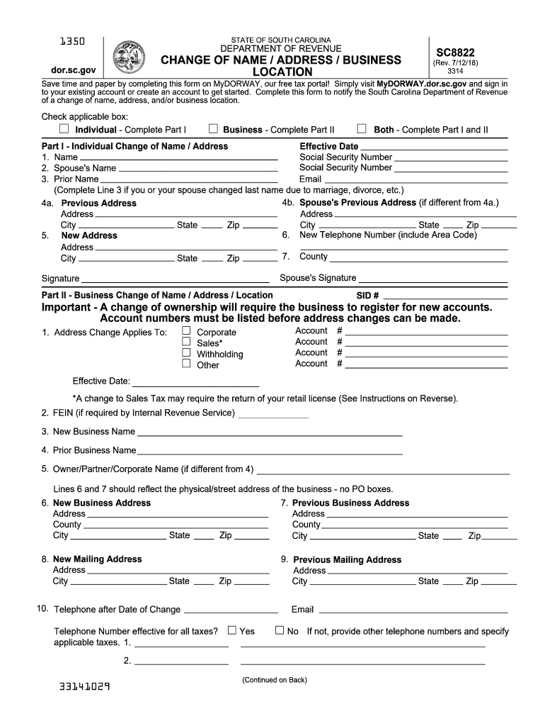  Sc Form 8822 2018