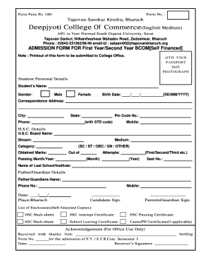 Admission Form of Bcom DOC