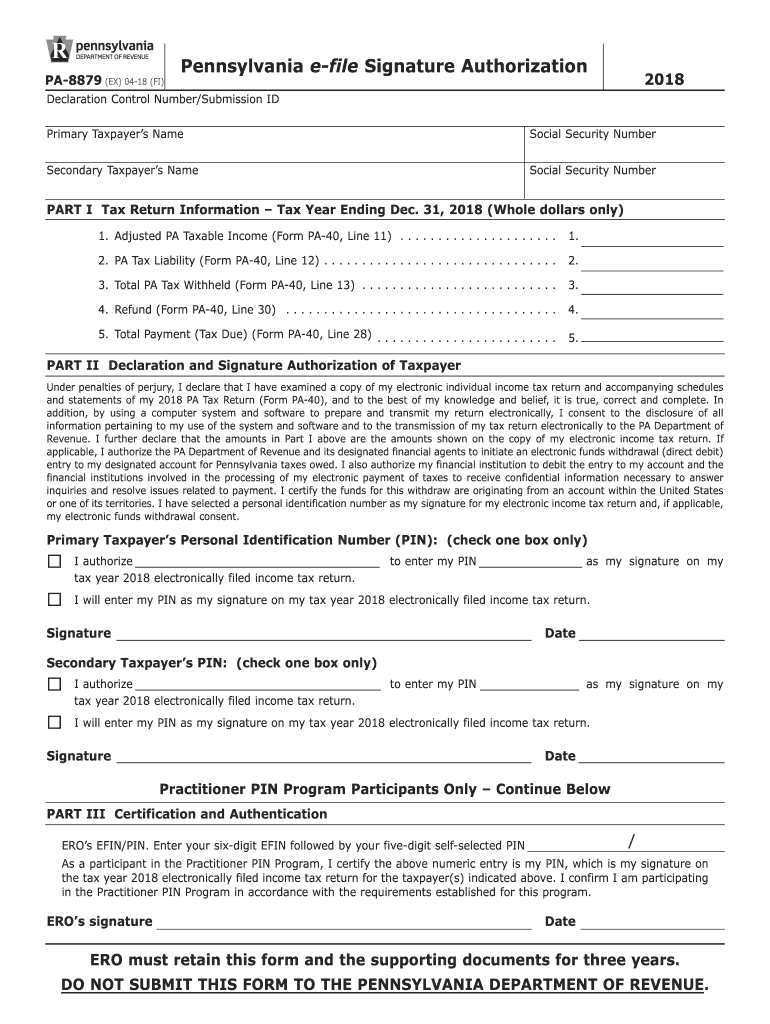  Pa Form 8879 2018