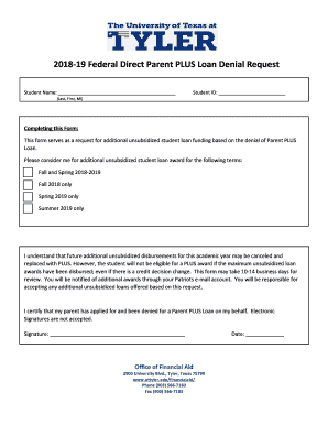  19 Federal Direct Parent PLUS Loan Denial Request 2018