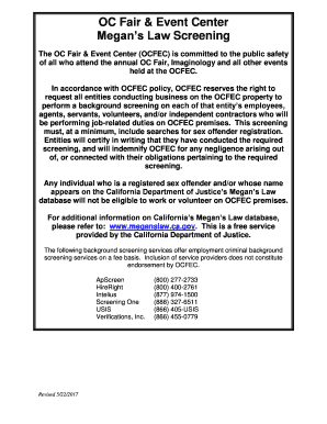 OC Fair &amp;amp; Event Center Megan&#039;s Law Screening  Form