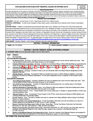 Usas Cemd 01 Dod Civilian Employee Military Reserve Guard Retiree Data  Form