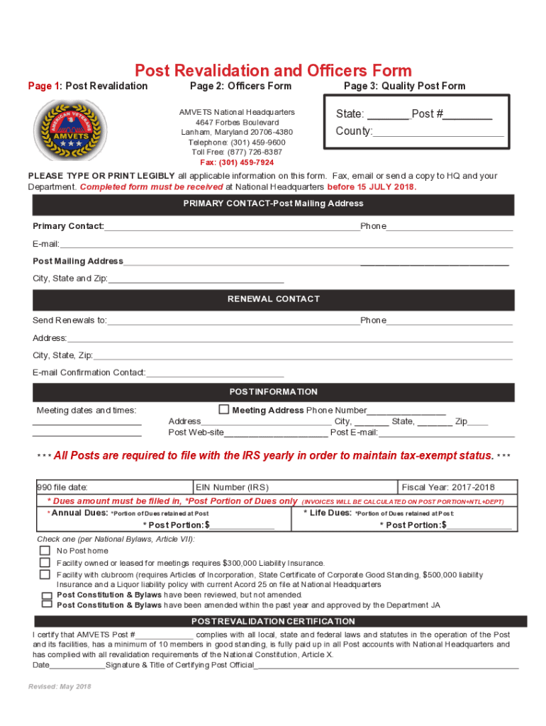  Revalidation Form Amvets 2018-2024