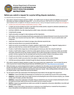 Surprise Out of Network Billing Dispute Resolution Request  Form