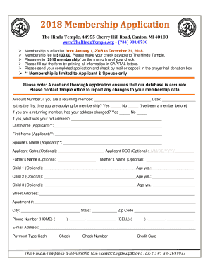 Temple Membership  Form