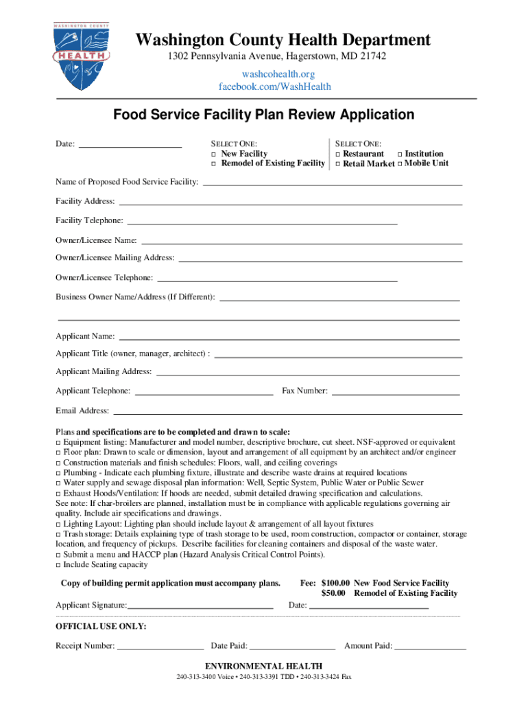 Food Service Facility Plan Review Application  Form