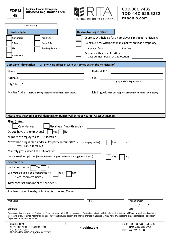  48 Business Registration Form 2018