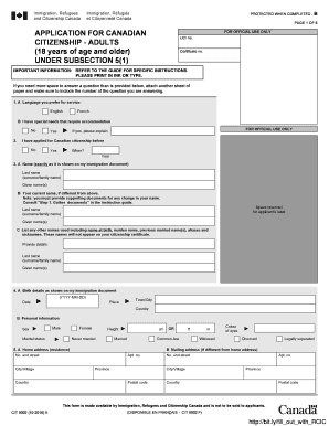 Application for Canadian Citizenship Adults 18 Years of Age and Older under Subsection 5  Form