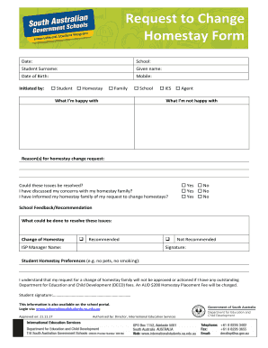 Request to Change Homestay Form Adelaidehs Sa Edu Au