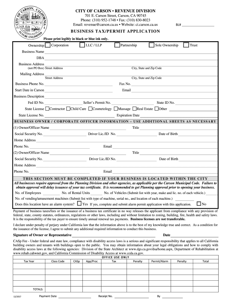  Carson Ca Business License 2017-2024