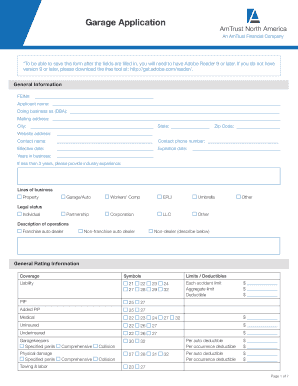 Garagekeeper Auto Service Insurance Application Fill Out the AmTrust Application for Garagekeeper and Auto Service Insurance  Form