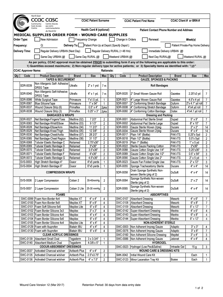 Medical Supplies Order Form