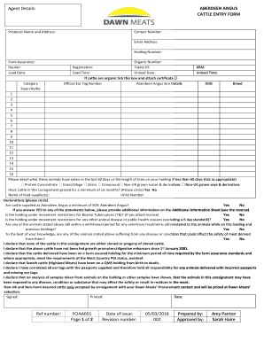 Dunbia Cattle Entry Form