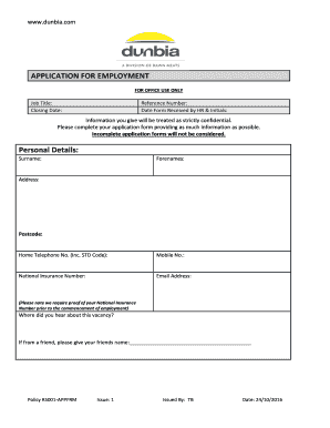 Dunbia Application Form