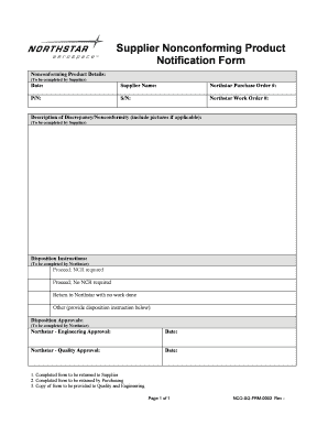 NCO SQ FRM 0002 Supplier Nonconforming Product Notification Form Rev DOCX