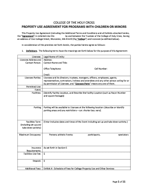 PROPERTY USE AGREEMENT for PROGRAMS with CHILDREN or MINORS  Form