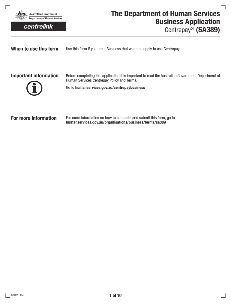  the Department of Human Services Business ApplicationCentrepay SA389 2018-2024