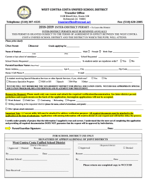 Get and Sign Wccusd Transfer 2018-2022 Form