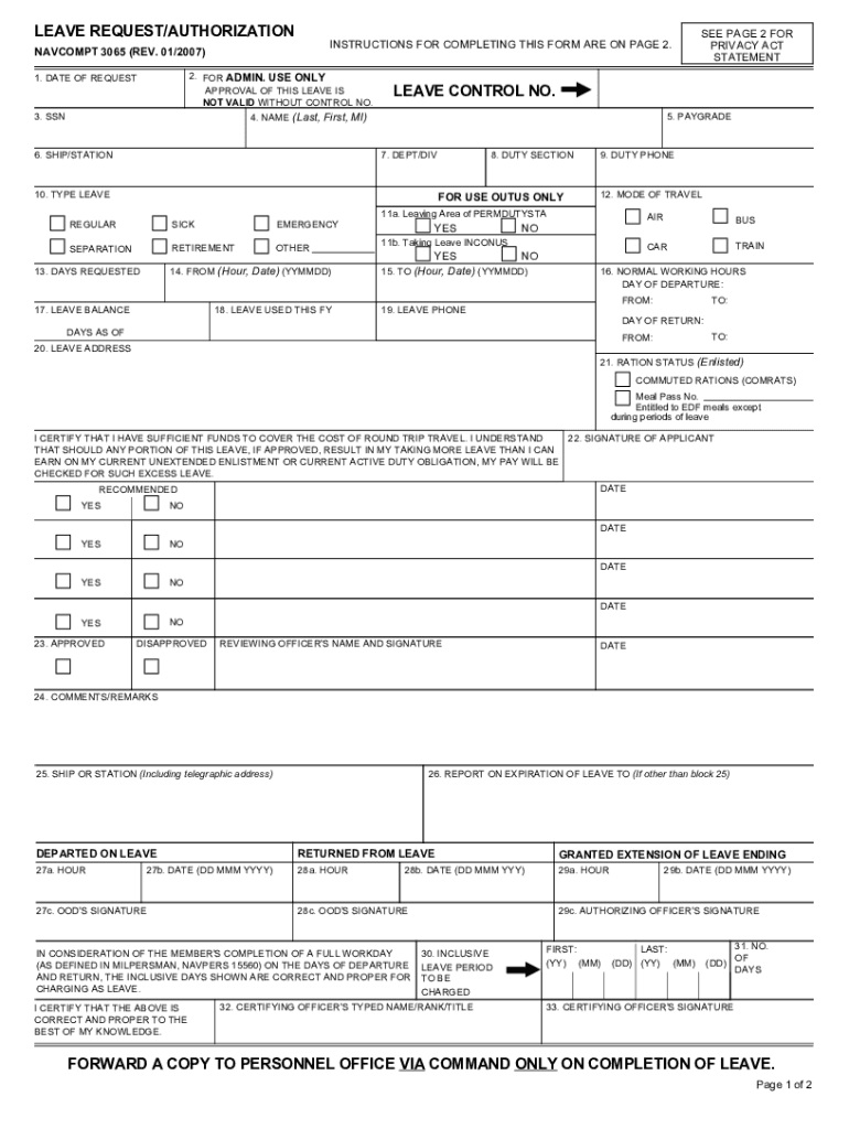 Navy Leave Chit  Form