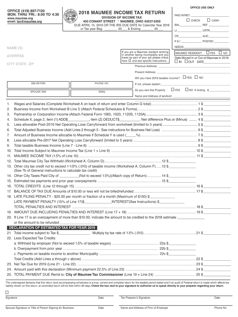  Maumee Tax Form 2018