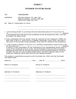 Form 7 Tender to Purchase Ontario