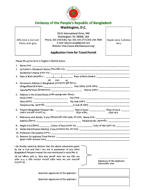 Travel Permit Form for Bangladesh