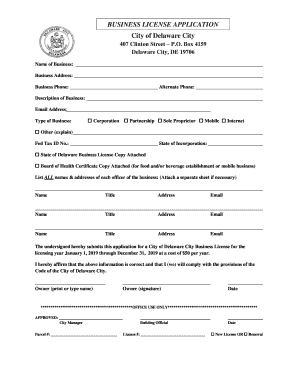 City of Delaware City BUSINESS LICENSE APPLICATION  Form