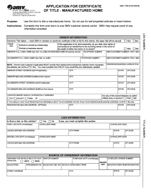 APPLICATION for CERTIFICATE of TITLE MANUFACTURED  Form