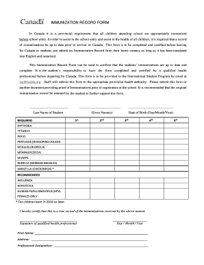 Immunization Record Form Canada PDF