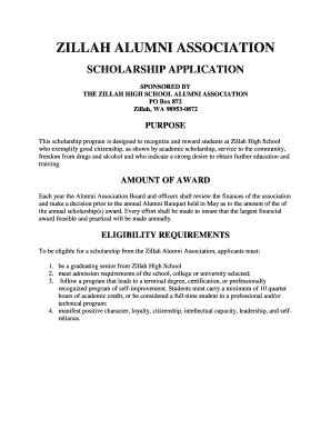 Zillah Alumni Association Scholarship Zillah School District  Form